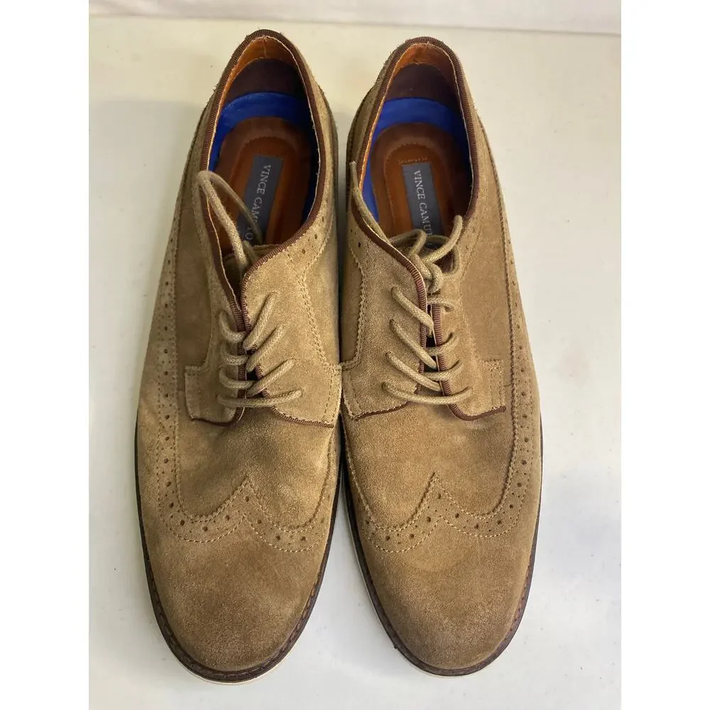 Mens Vince Camuto Brown Suede Wingtip Oxford Dress Shoes VY-EDWYN Size 12 Laces